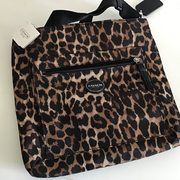 NWT ! Coach Getaway Ocelot Print Nylon File Bag - Picture 2 of 5